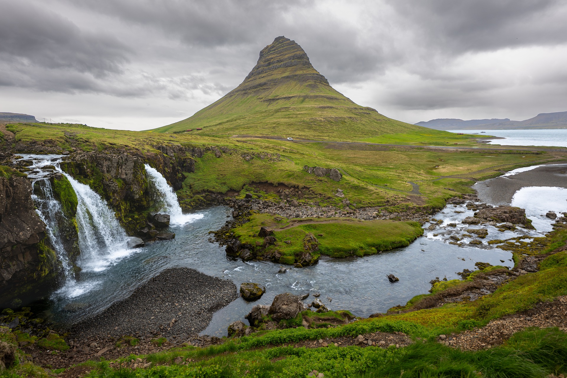 A small waterfall feeding into a river